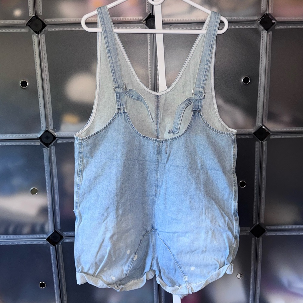 Free People We The Free Shortall Romper in Bright Eyes Blue Denim Size L - Picture 9 of 15